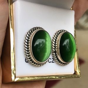 Green Cat’s Eye Sterling Silver Earrings